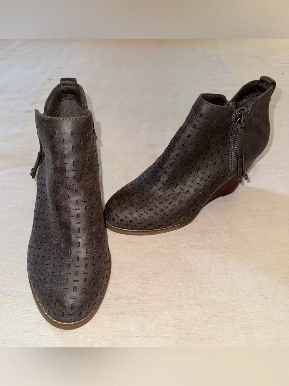 report gray Wedge Ankle Booties with Perforated Upper